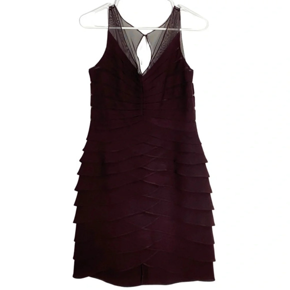 Eliza J NY Sheer Layered Cocktail Dress Womens Size 6 Petite Small Red Brown - Picture 1 of 9